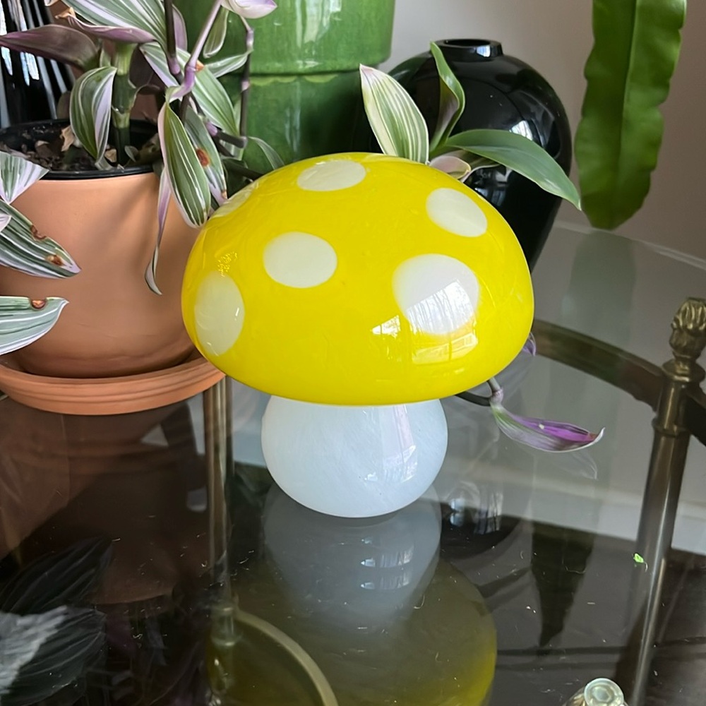 Hand blown glass yellow mushroom